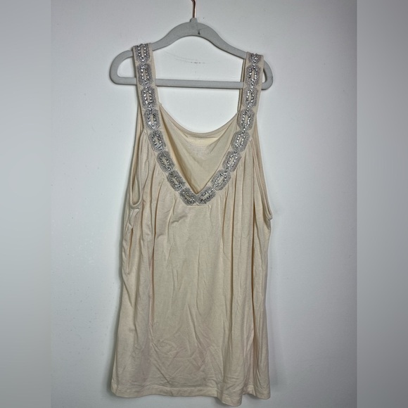 Y2K Nine & Co L Cream Beaded Babydoll Tank Small Glam Sequin Sparkle Going Out - Picture 6 of 10